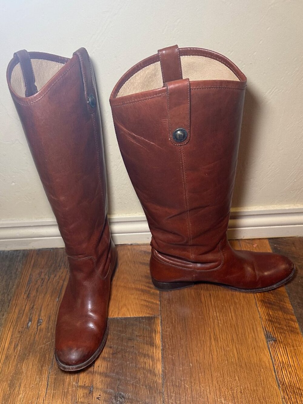 Frye Melissa Button Whiskey Brown Leather Riding Boots - Size 10